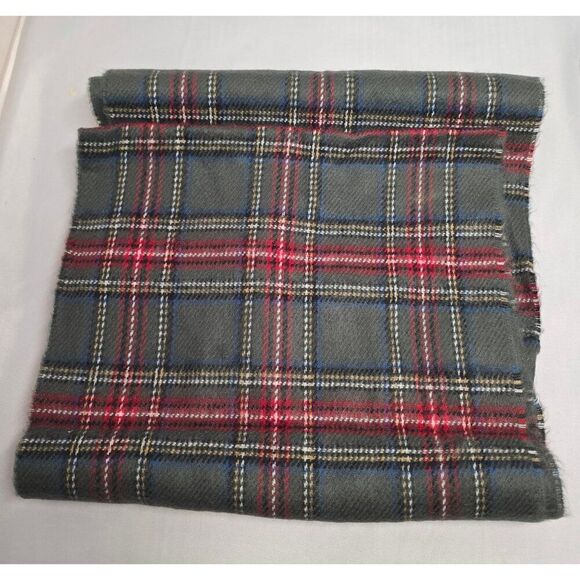Vintage Gray & Red Tartan 100% Cashmere Scarf With Fringe old money warm soft - Picture 4 of 5